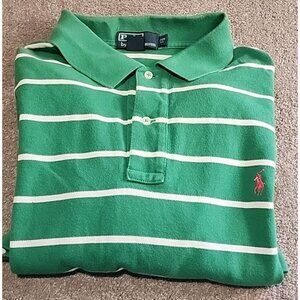 Polo Ralph Lauren Shirt Mens 2XB Green and White Striped Big 2X Polo Pink Pony